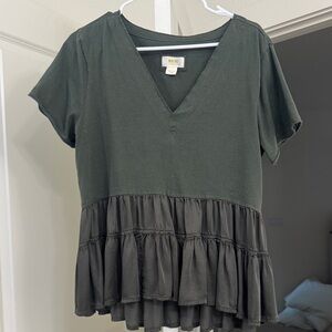 Anthropologie Dark Green Tiered Short Sleeve Top